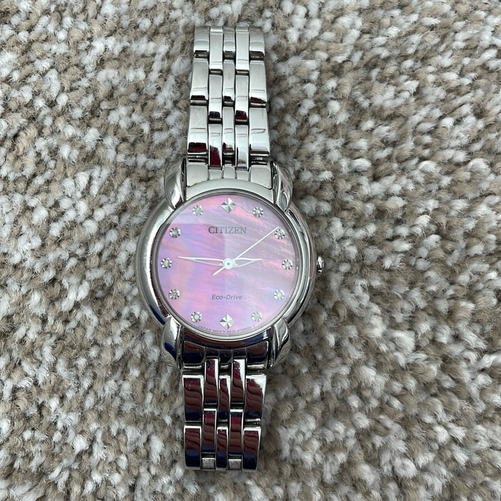 EUC Ladies Citizen Eco Drive Watch Pink & Stainless Steel